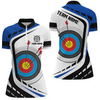 Personalized Archery Target White Blue Jersey Quarter-Zip Shirts Custom Archery Outfit