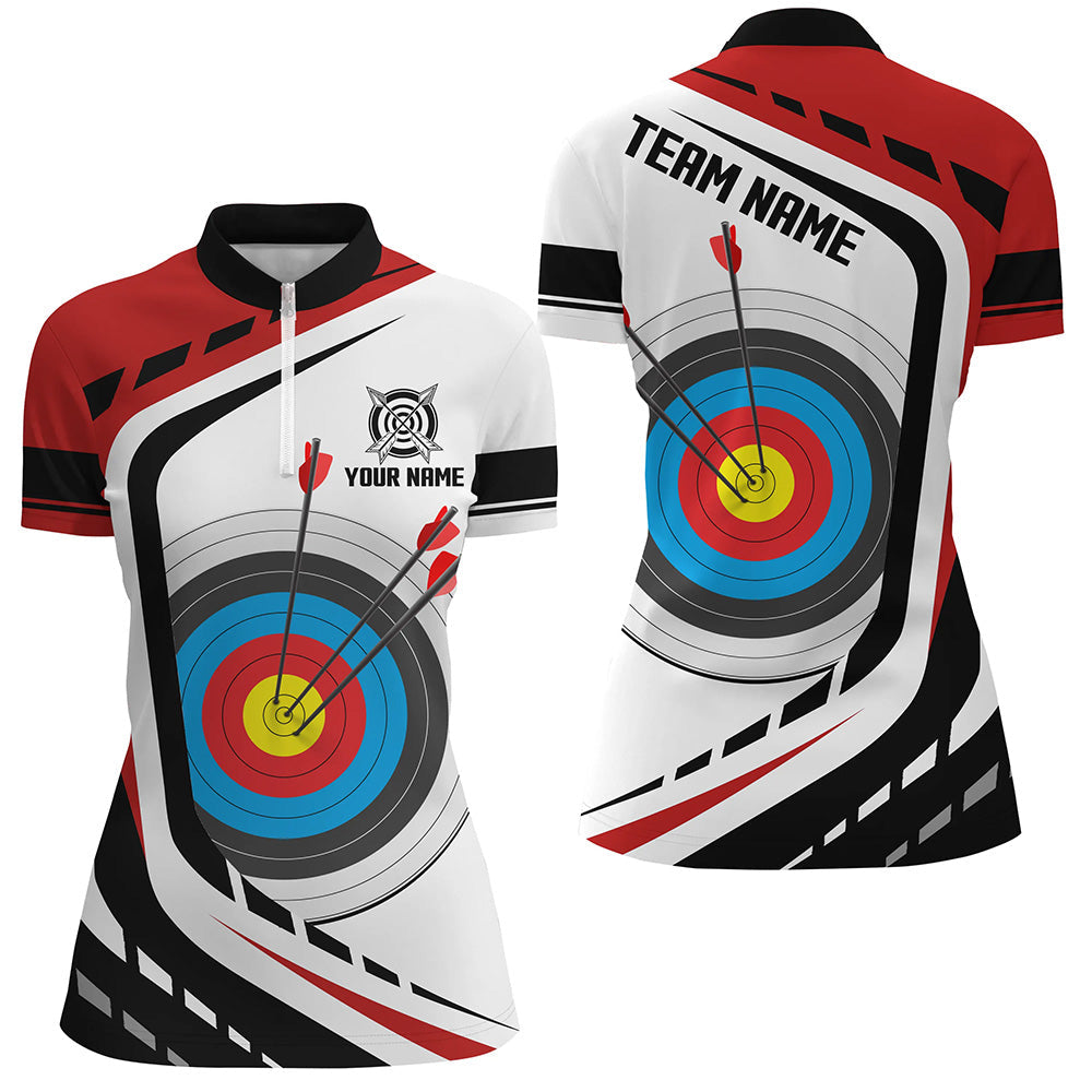 Personalized Archery Target White Red Jersey Quarter-Zip Shirts Custom Archery Outfit