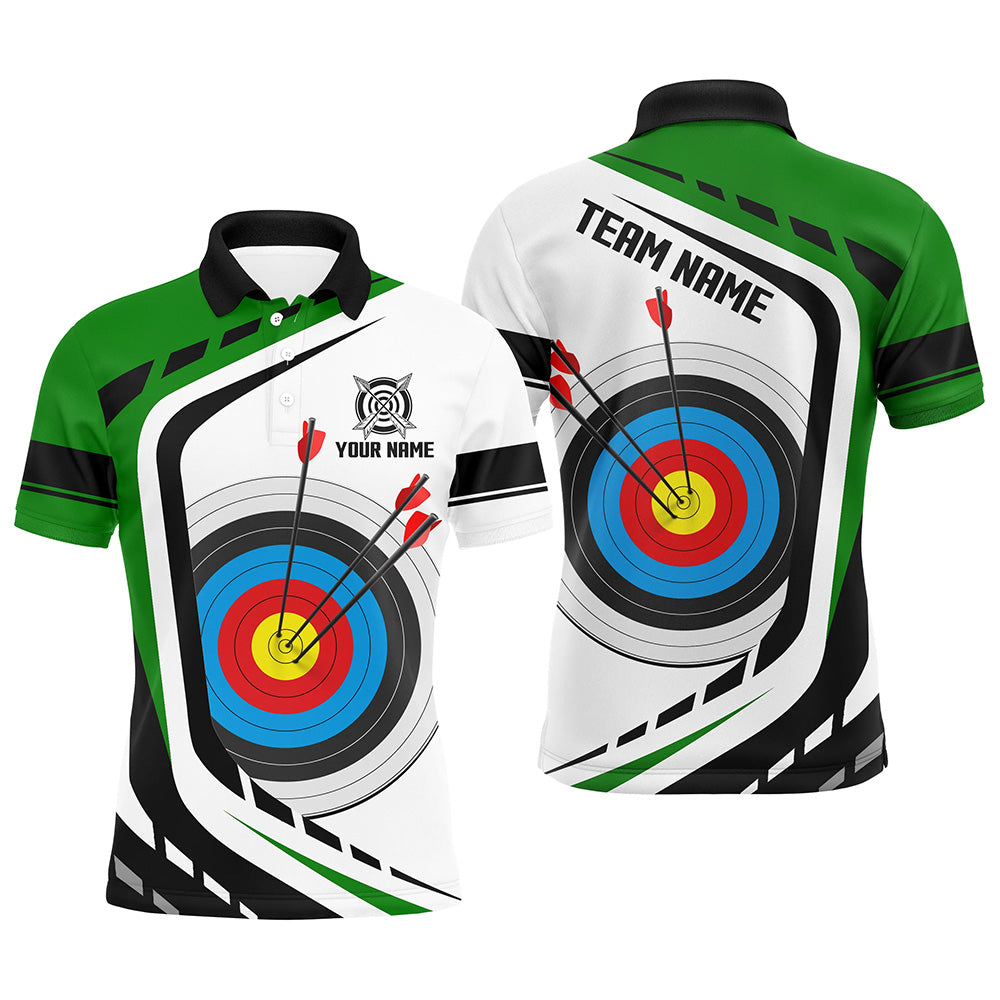 Personalized Archery Target White Green Jersey Polo Shirts Custom Archery Outfit For Archer