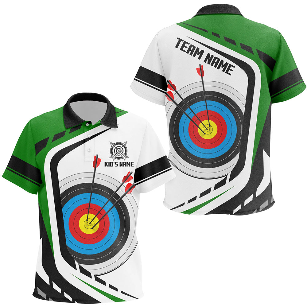 Personalized Archery Target White Green Jersey Polo Shirts Custom Archery Outfit For Archer