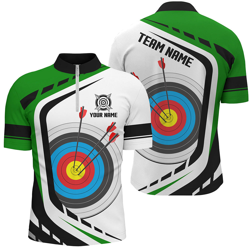 Personalized Archery Target White Green Jersey Quarter-Zip Shirt Custom Archery Outfit