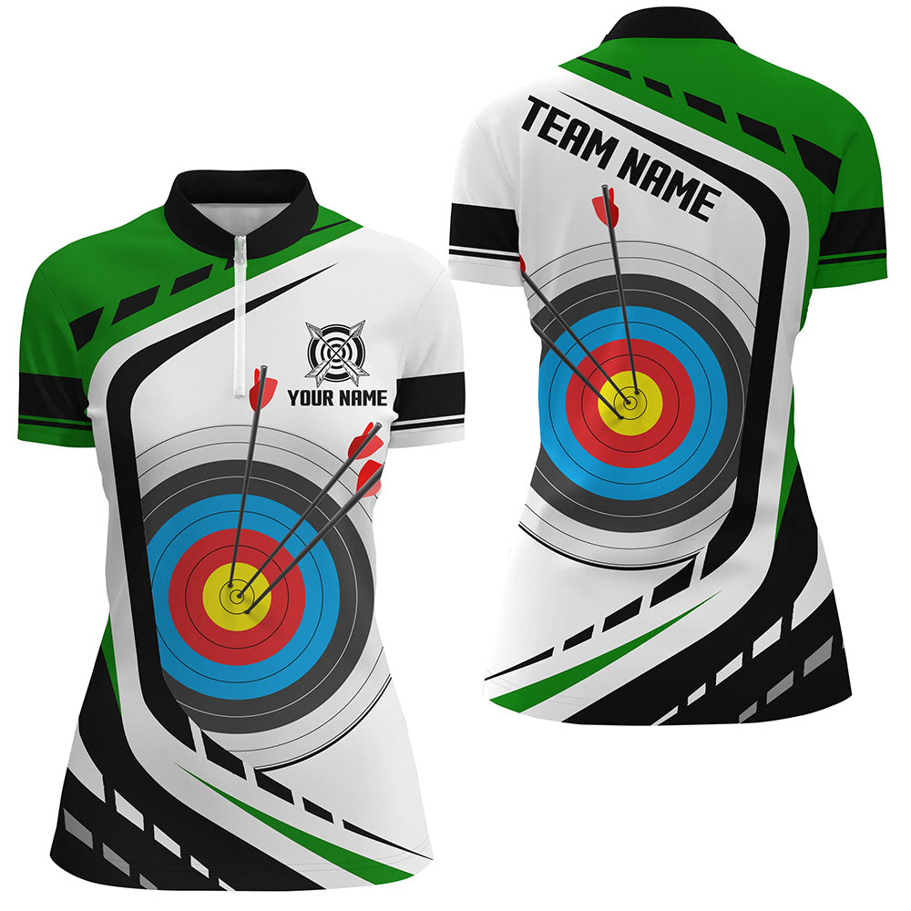Personalized Archery Target White Green Jersey Quarter-Zip Shirt Custom Archery Outfit