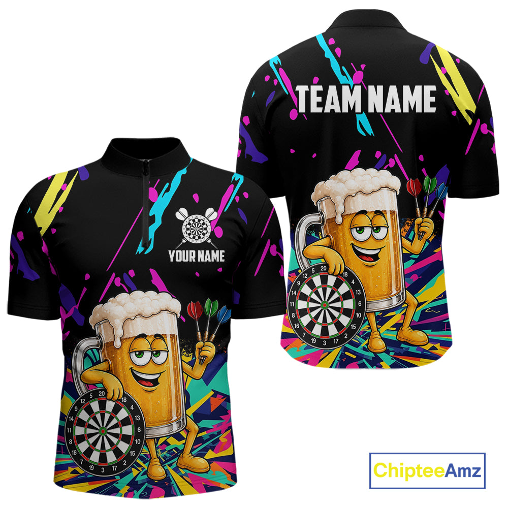 Colorful Funny Beer Darts Shirts Cusom Darts Team Jersey Polo & Quarter Zip, Darts Gifts