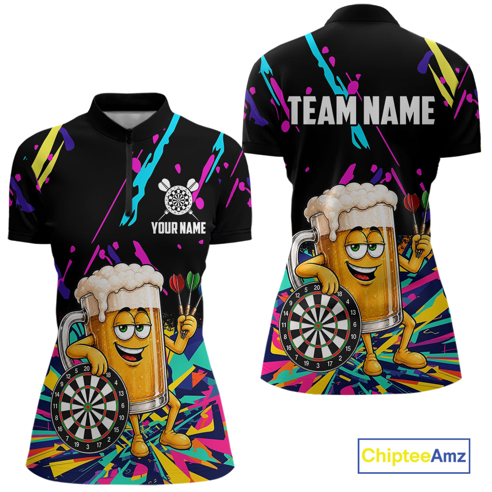 Colorful Funny Beer Darts Shirts Cusom Darts Team Jersey Polo & Quarter Zip, Darts Gifts