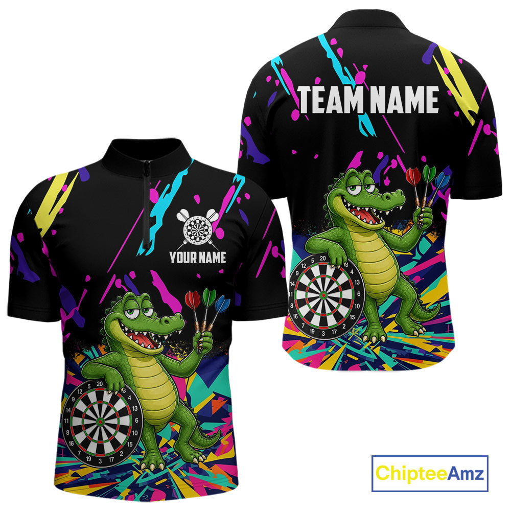 Colorful Funny Alligator Darts Shirts Cusom Darts Team Jersey Polo & Q/4 Zip, Darts Gifts