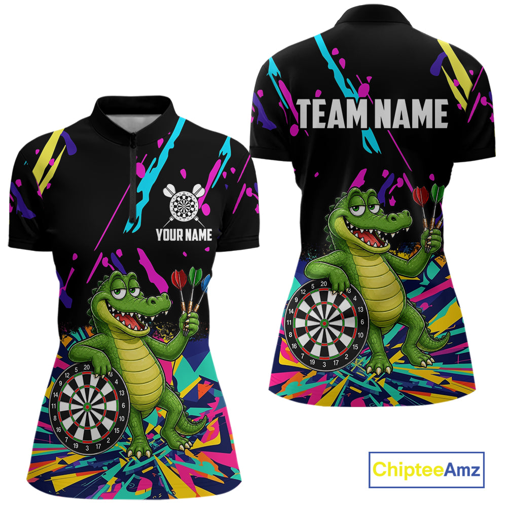 Colorful Funny Alligator Darts Shirts Cusom Darts Team Jersey Polo & Q/4 Zip, Darts Gifts