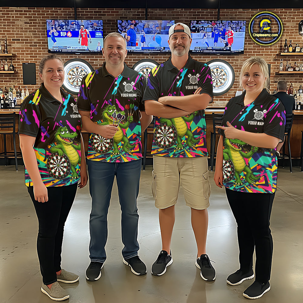 Colorful Funny Alligator Darts Shirts Cusom Darts Team Jersey Polo & Q/4 Zip, Darts Gifts
