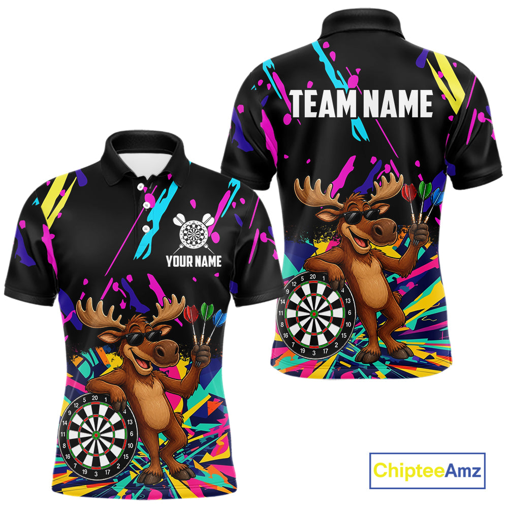Colorful Funny Moose Darts Shirts Cusom Darts Team Jersey Polo & Quarter Zip, Darts Gifts