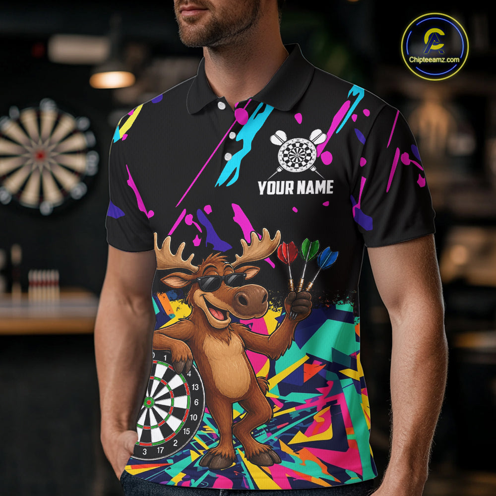 Colorful Funny Moose Darts Shirts Cusom Darts Team Jersey Polo & Quarter Zip, Darts Gifts