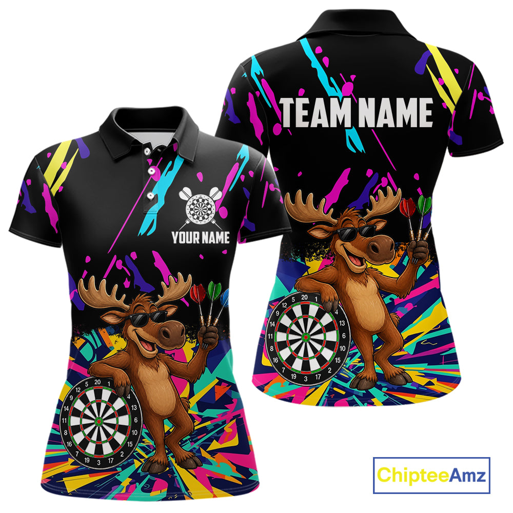 Colorful Funny Moose Darts Shirts Cusom Darts Team Jersey Polo & Quarter Zip, Darts Gifts