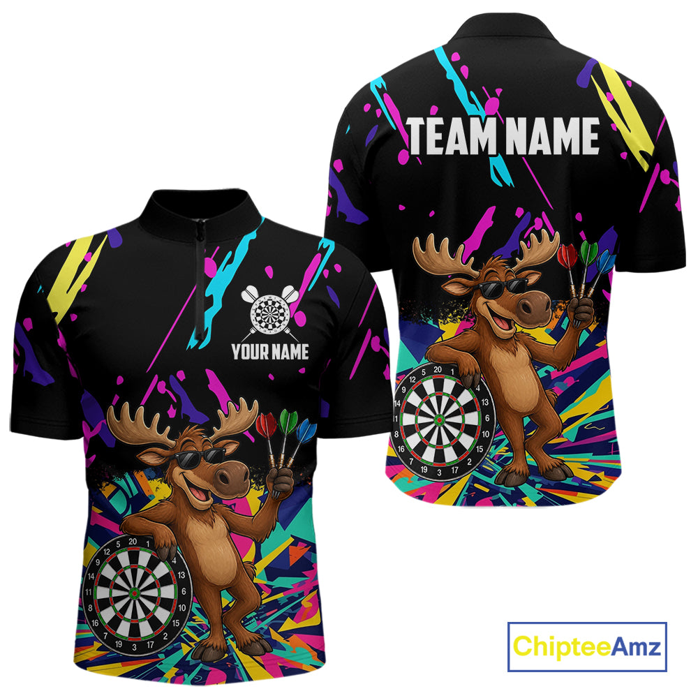 Colorful Funny Moose Darts Shirts Cusom Darts Team Jersey Polo & Quarter Zip, Darts Gifts
