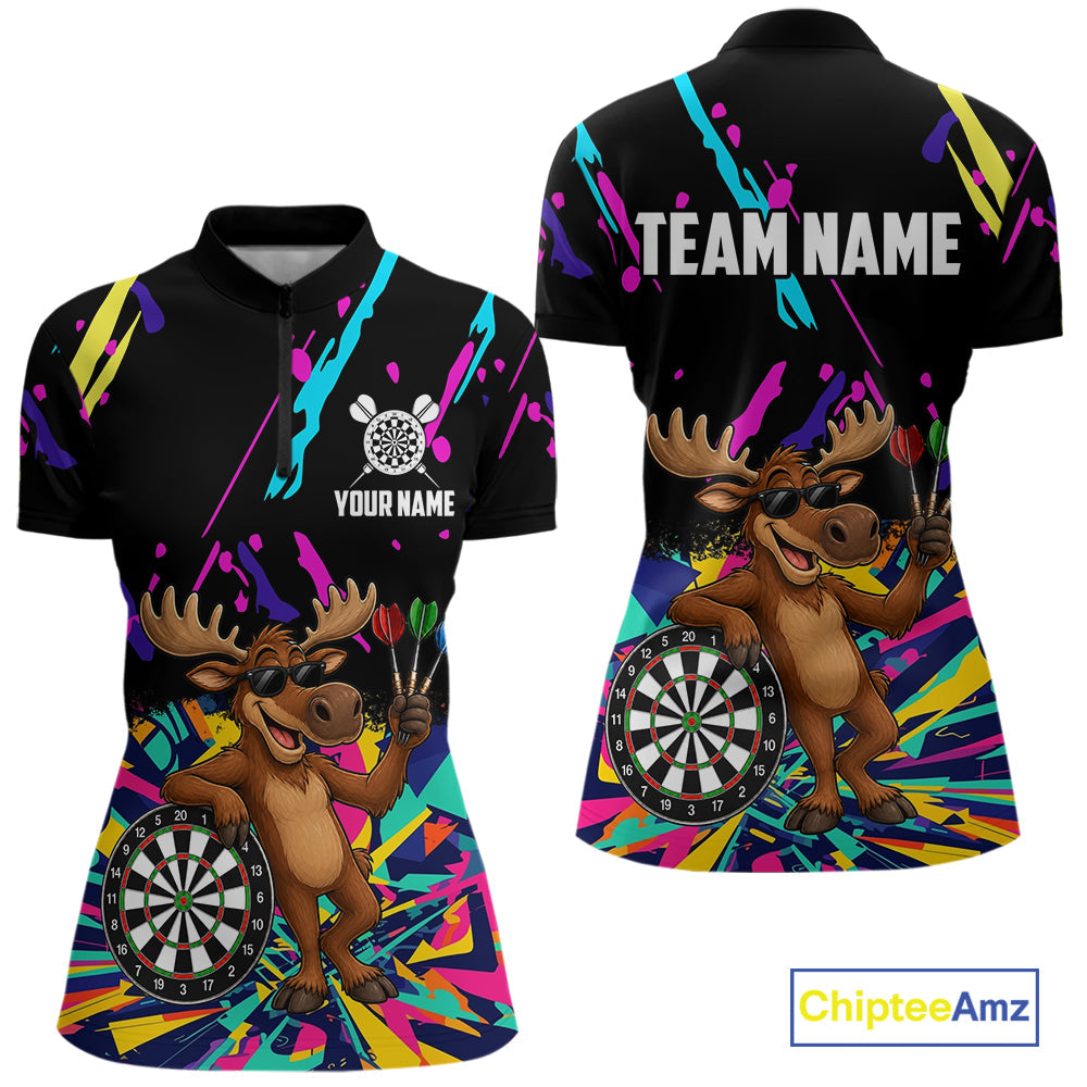 Colorful Funny Moose Darts Shirts Cusom Darts Team Jersey Polo & Quarter Zip, Darts Gifts