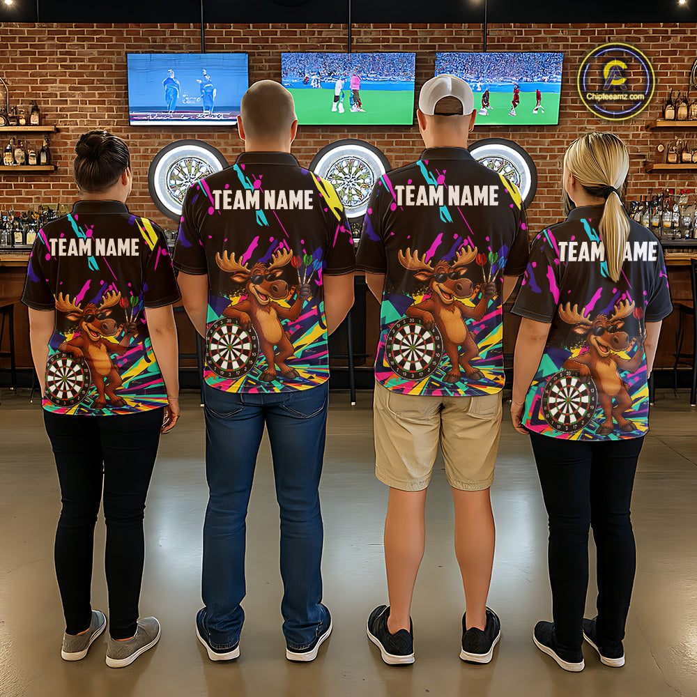 Colorful Funny Moose Darts Shirts Cusom Darts Team Jersey Polo & Quarter Zip, Darts Gifts