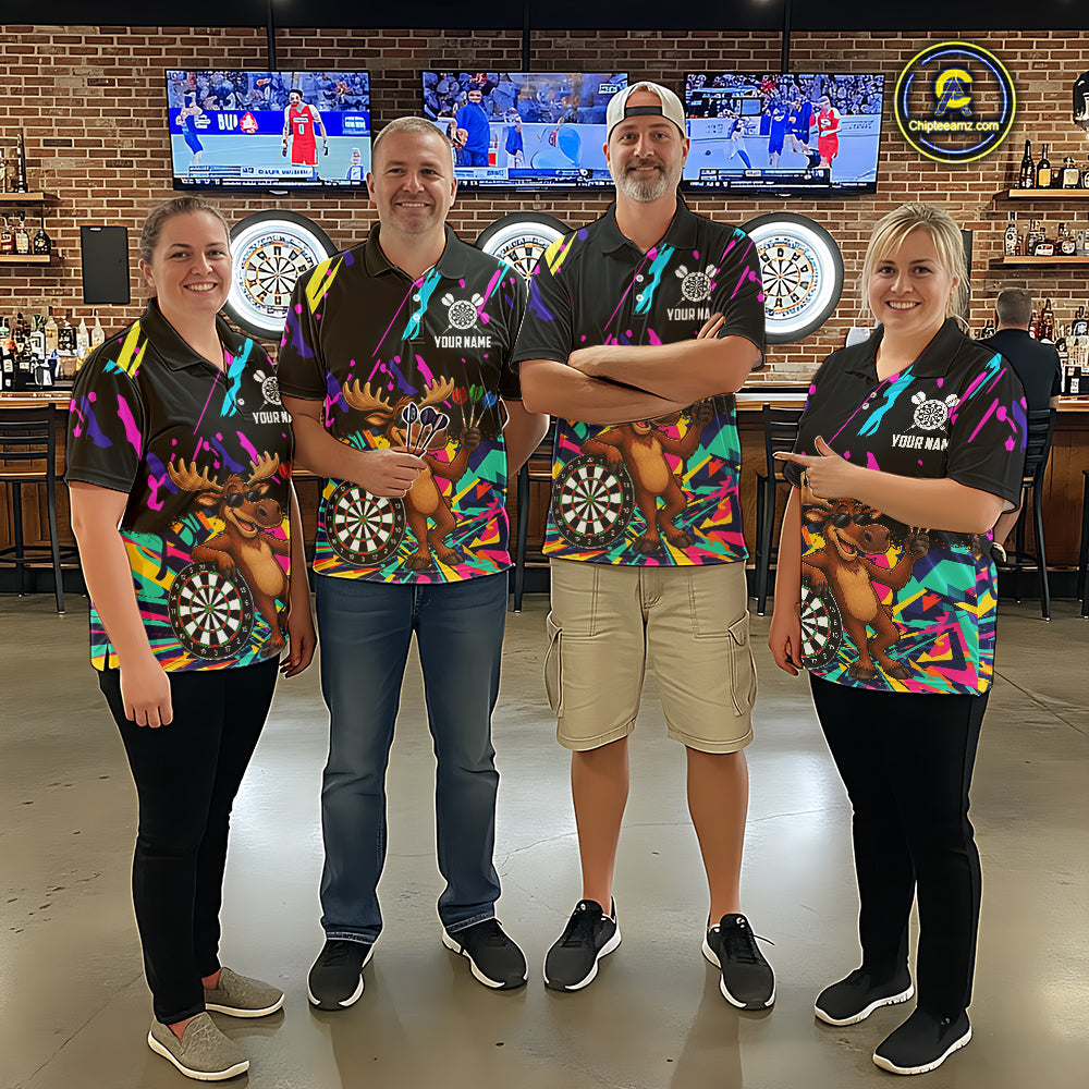 Colorful Funny Moose Darts Shirts Cusom Darts Team Jersey Polo & Quarter Zip, Darts Gifts