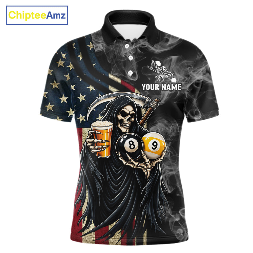 US Flag Grim Reaper Smoke Beer Billiard Shirt Custom 8 Ball & 9 Ball Pool Team Jersey