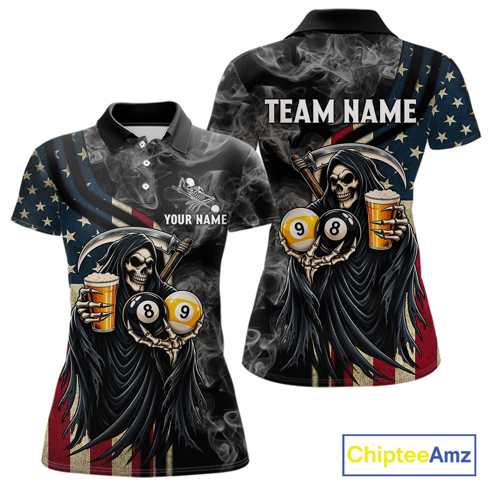 US Flag Grim Reaper Smoke Beer Billiard Shirt Custom 8 Ball & 9 Ball Pool Team Jersey