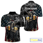 US Flag Grim Reaper Smoke Beer Billiard Shirt Custom 8 Ball & 9 Ball Pool Team Jersey