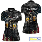 US Flag Grim Reaper Smoke Beer Billiard Shirt Custom 8 Ball & 9 Ball Pool Team Jersey