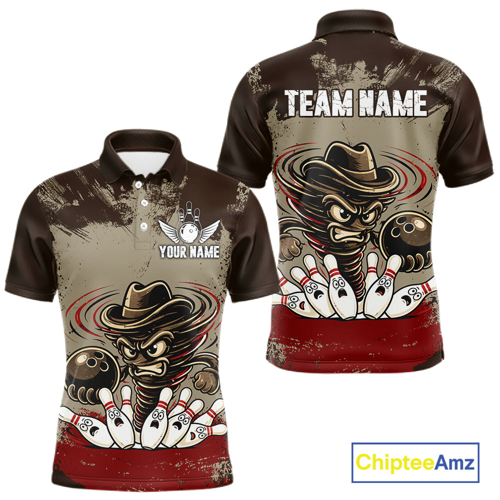Funny Tornado Grunge Bowling Shirt Custom Bowling Team Jersey Polo & Quarter Zip Shirts
