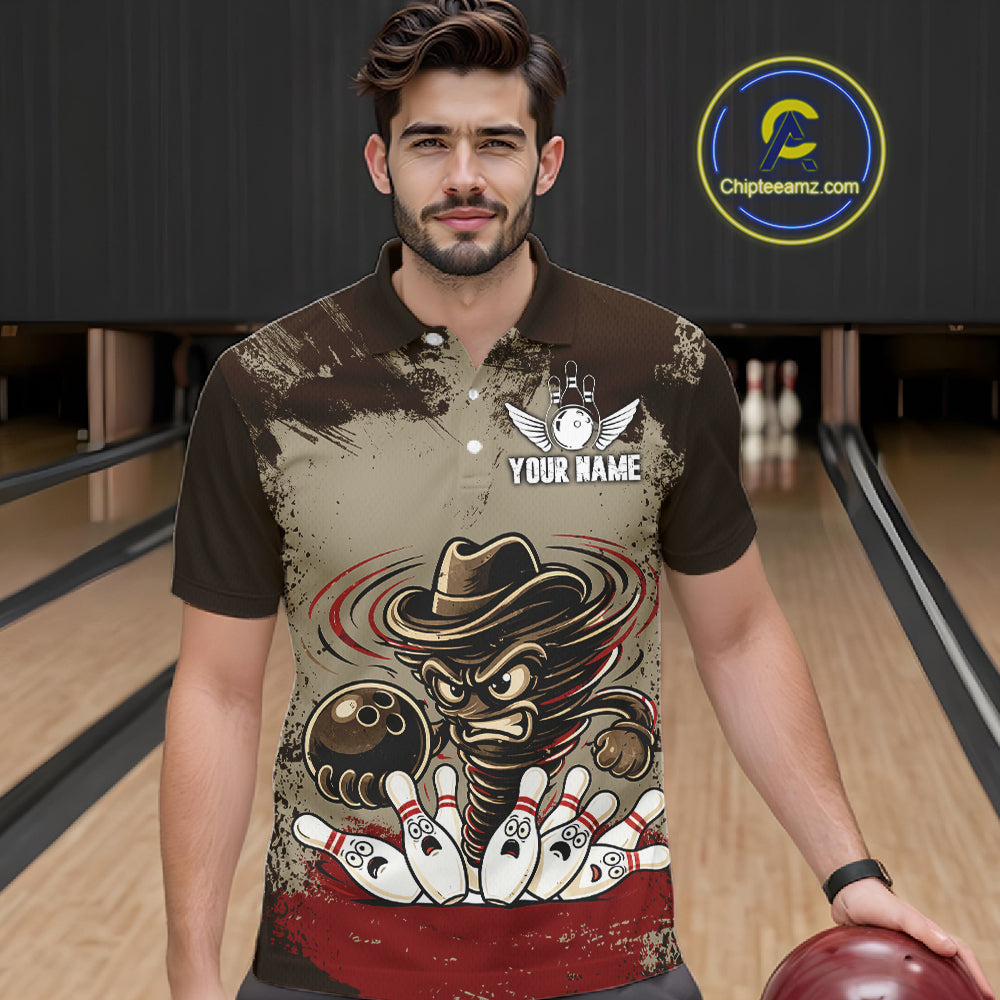 Funny Tornado Grunge Bowling Shirt Custom Bowling Team Jersey Polo & Quarter Zip Shirts
