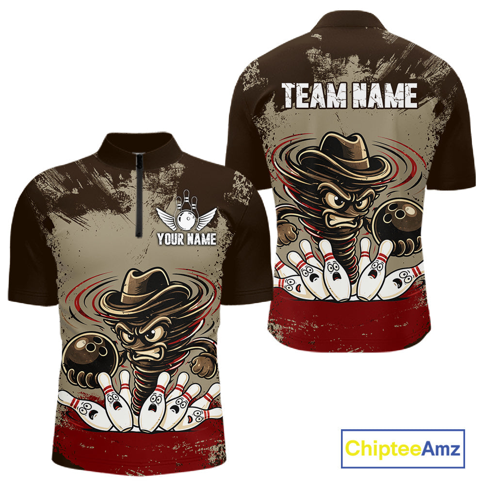 Funny Tornado Grunge Bowling Shirt Custom Bowling Team Jersey Polo & Quarter Zip Shirts
