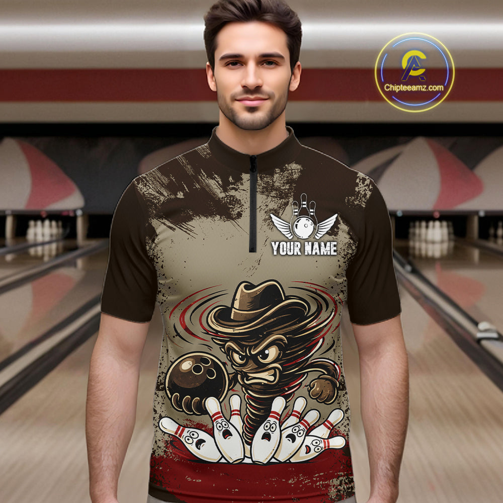 Funny Tornado Grunge Bowling Shirt Custom Bowling Team Jersey Polo & Quarter Zip Shirts