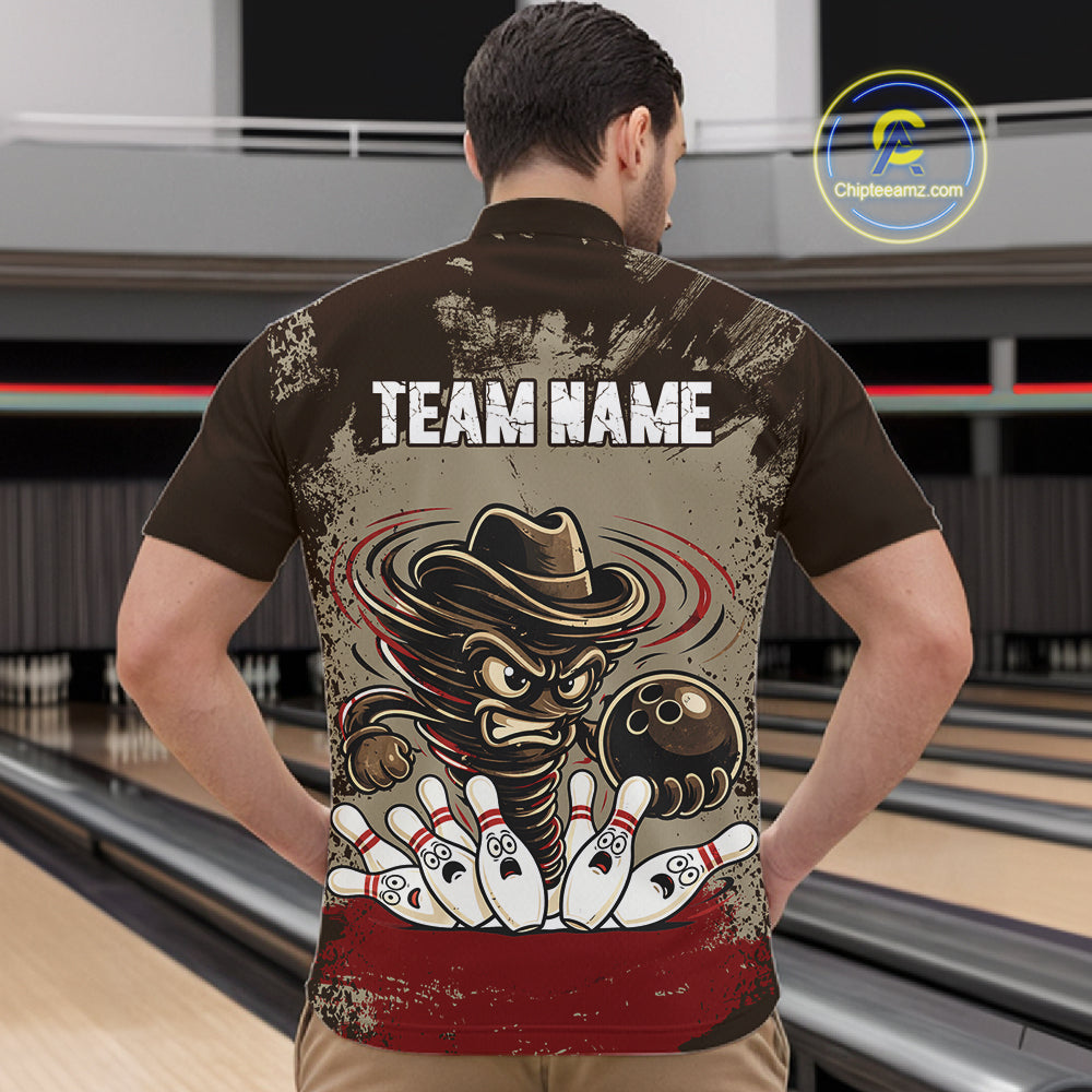 Funny Tornado Grunge Bowling Shirt Custom Bowling Team Jersey Polo & Quarter Zip Shirts
