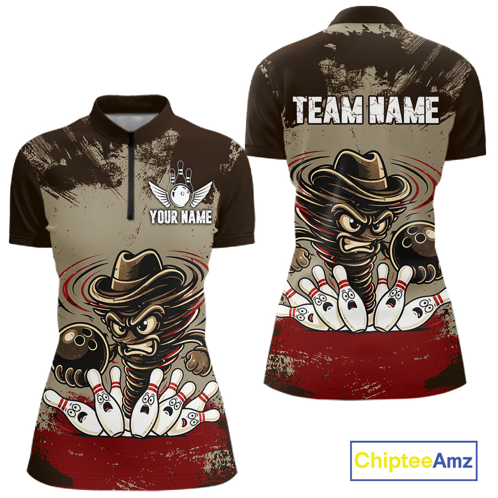 Funny Tornado Grunge Bowling Shirt Custom Bowling Team Jersey Polo & Quarter Zip Shirts