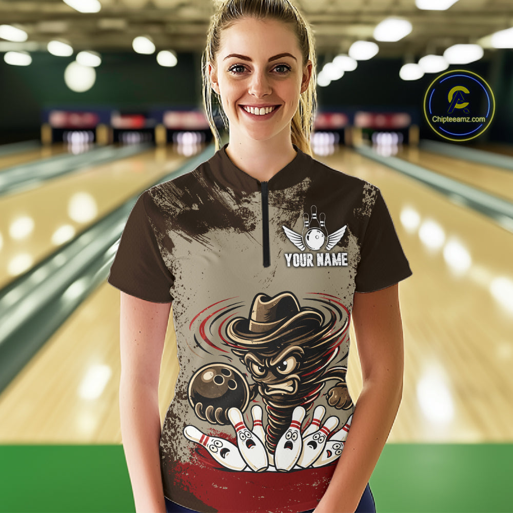 Funny Tornado Grunge Bowling Shirt Custom Bowling Team Jersey Polo & Quarter Zip Shirts