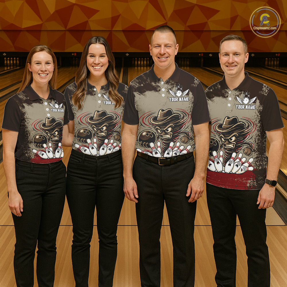 Funny Tornado Grunge Bowling Shirt Custom Bowling Team Jersey Polo & Quarter Zip Shirts