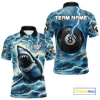Blue 8 Ball Pool Billiard Shark Polo & Quarter Zip Custom Thunder Storm Billiard Jersey