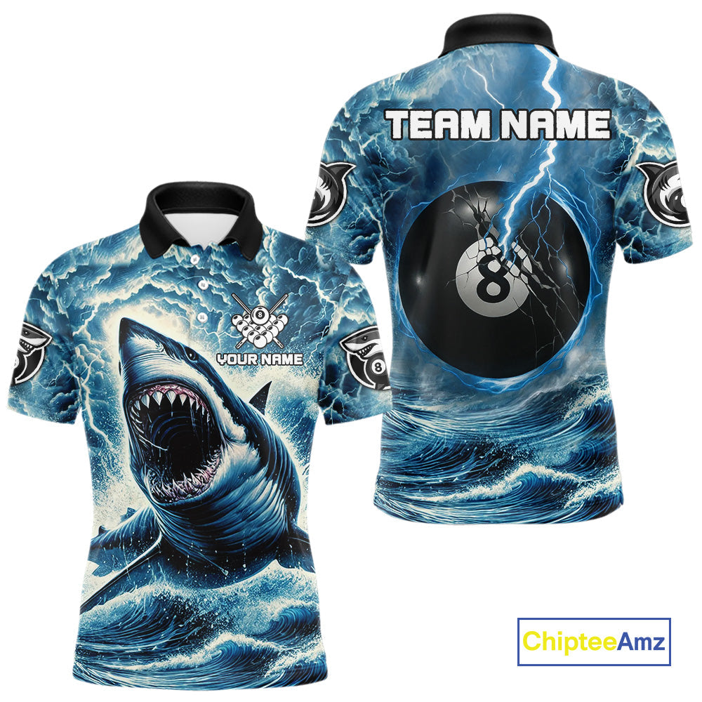 Blue 8 Ball Pool Billiard Shark Polo & Quarter Zip Custom Thunder Storm Billiard Jersey