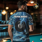 Blue 8 Ball Pool Billiard Shark Polo & Quarter Zip Custom Thunder Storm Billiard Jersey