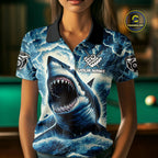 Blue 8 Ball Pool Billiard Shark Polo & Quarter Zip Custom Thunder Storm Billiard Jersey