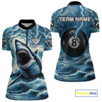 Blue 8 Ball Pool Billiard Shark Polo & Quarter Zip Custom Thunder Storm Billiard Jersey
