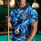Blue 8 Ball & 9 Ball Storm Thunder Lightning Billiard Shirts Custom Pool Team Jersey