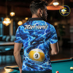 Blue 8 Ball & 9 Ball Storm Thunder Lightning Billiard Shirts Custom Pool Team Jersey