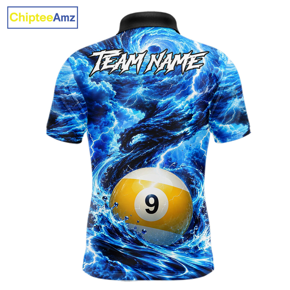 Blue 8 Ball & 9 Ball Storm Thunder Lightning Billiard Shirts Custom Pool Team Jersey