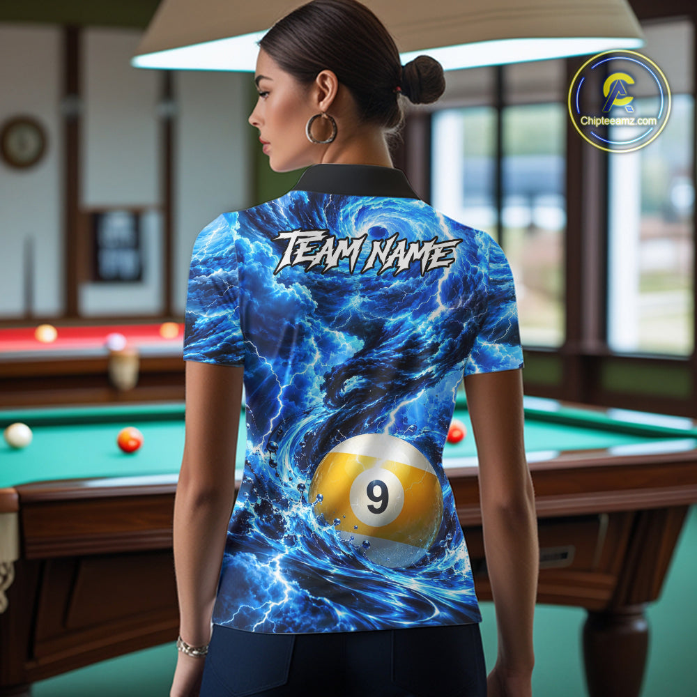 Blue 8 Ball & 9 Ball Storm Thunder Lightning Billiard Shirts Custom Pool Team Jersey