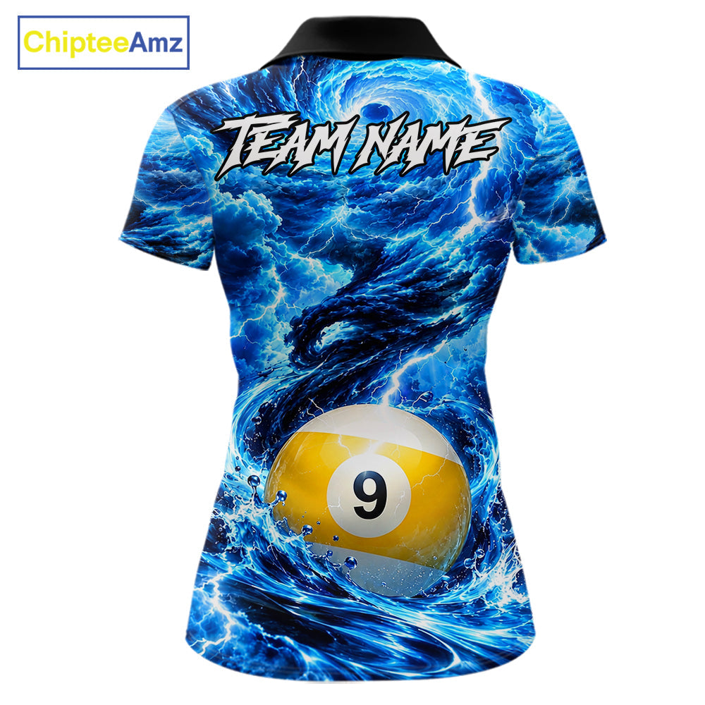 Blue 8 Ball & 9 Ball Storm Thunder Lightning Billiard Shirts Custom Pool Team Jersey
