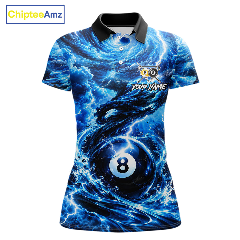 Blue 8 Ball & 9 Ball Storm Thunder Lightning Billiard Shirts Custom Pool Team Jersey