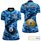 Blue 8 Ball & 9 Ball Storm Thunder Lightning Billiard Shirts Custom Pool Team Jersey