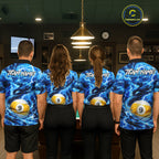 Blue 8 Ball & 9 Ball Storm Thunder Lightning Billiard Shirts Custom Pool Team Jersey