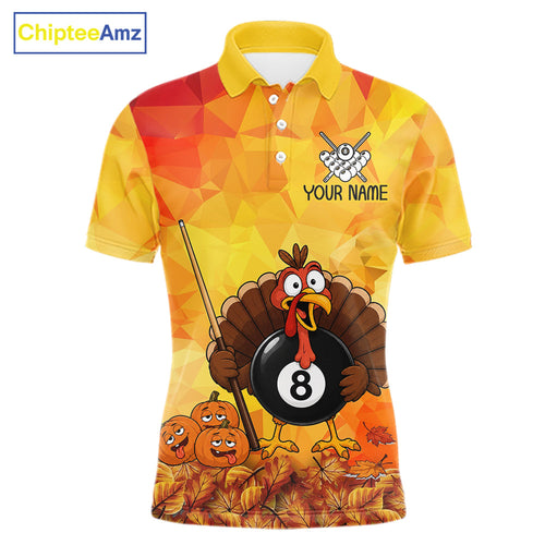 Yellow Funny Turkey 8 Ball Pool Billiard Shirts Custom Thanksgiving Pool Team Jersey