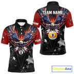 Custom 8 Ball 9 Ball Eagle American Flag Flame Billiard Shirts, Patriotic Pool Team Jersey