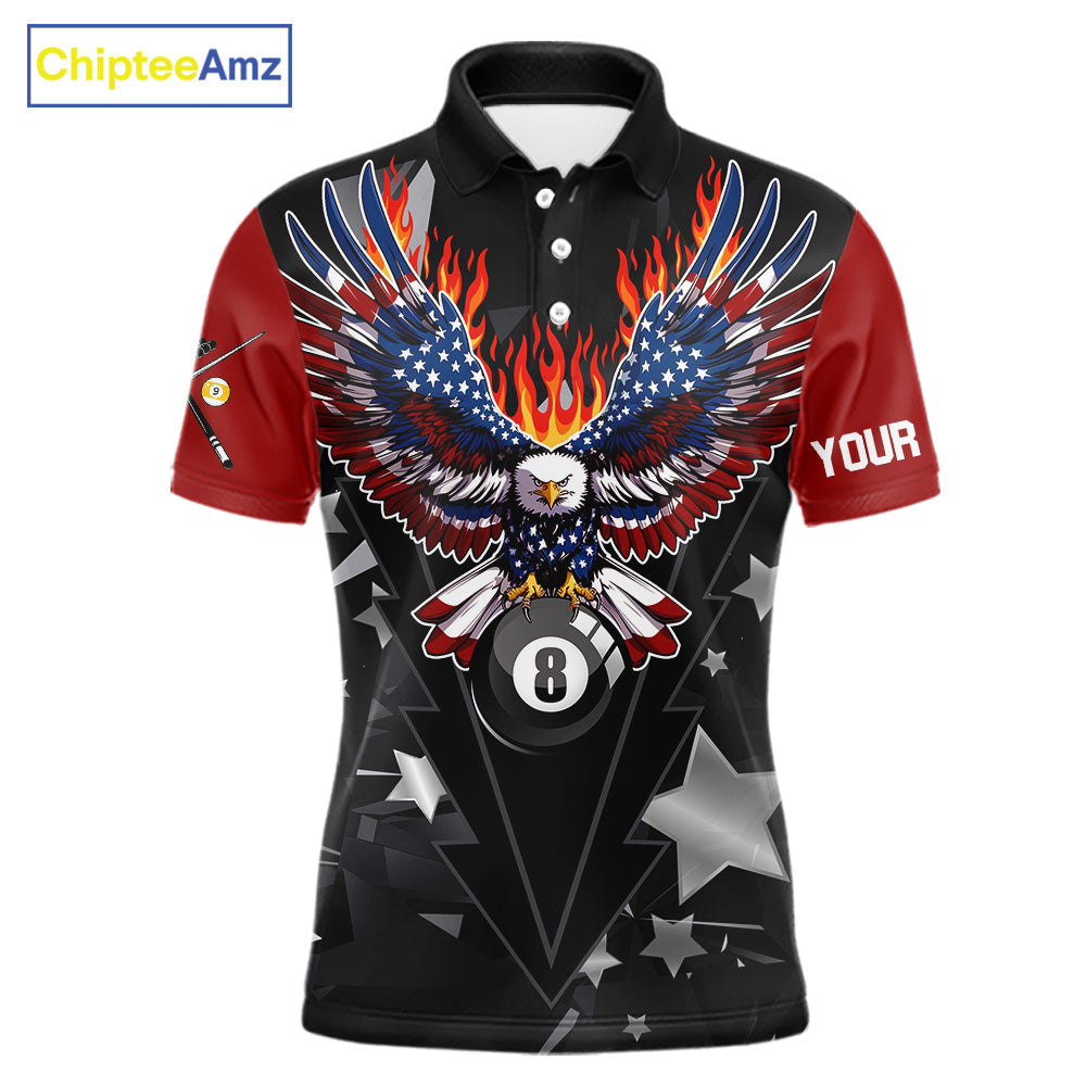 Custom 8 Ball 9 Ball Eagle American Flag Flame Billiard Shirts, Patriotic Pool Team Jersey