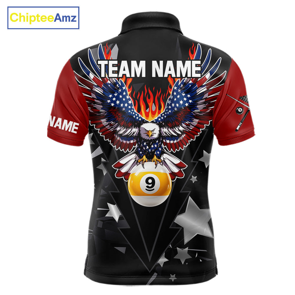 Custom 8 Ball 9 Ball Eagle American Flag Flame Billiard Shirts, Patriotic Pool Team Jersey