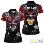 Custom 8 Ball 9 Ball Eagle American Flag Flame Billiard Shirts, Patriotic Pool Team Jersey