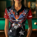 Custom 8 Ball 9 Ball Eagle American Flag Flame Billiard Shirts, Patriotic Pool Team Jersey