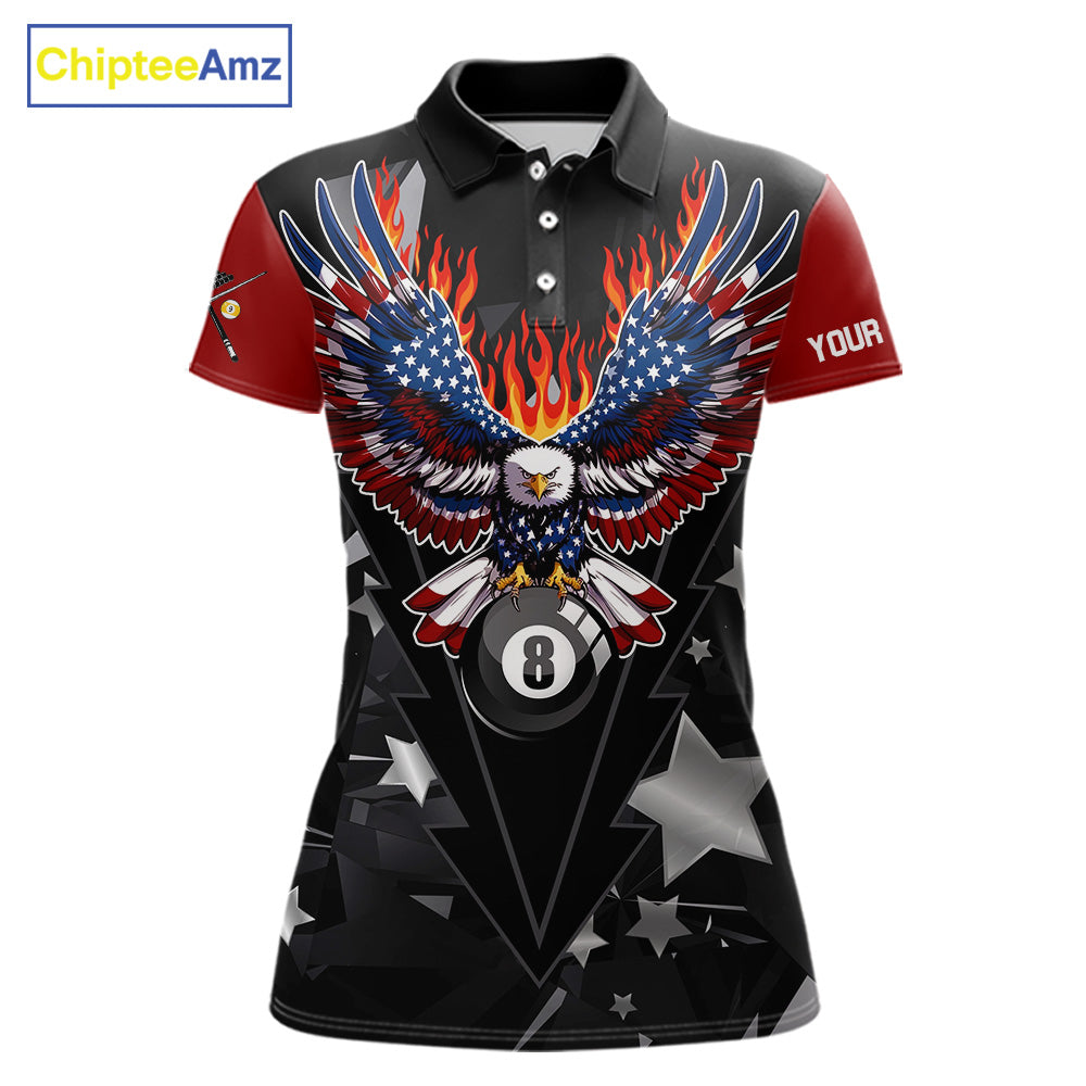 Custom 8 Ball 9 Ball Eagle American Flag Flame Billiard Shirts, Patriotic Pool Team Jersey